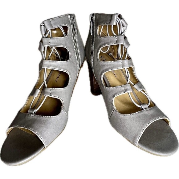 CL By Laundry Gray Lace Up Peep Toe Block Heel Sandals With Zip Closure Size 7M - Picture 7 of 9